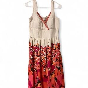Sangria Cotton Midi Floral Fress With Beaded Embellishments And Cute pleats